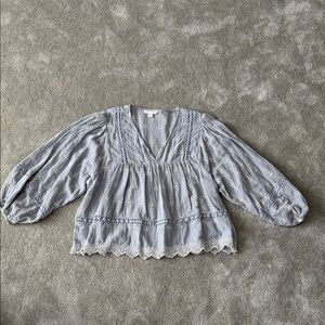 American Eagle Outfitters Light Blue Eyelet  Blouse